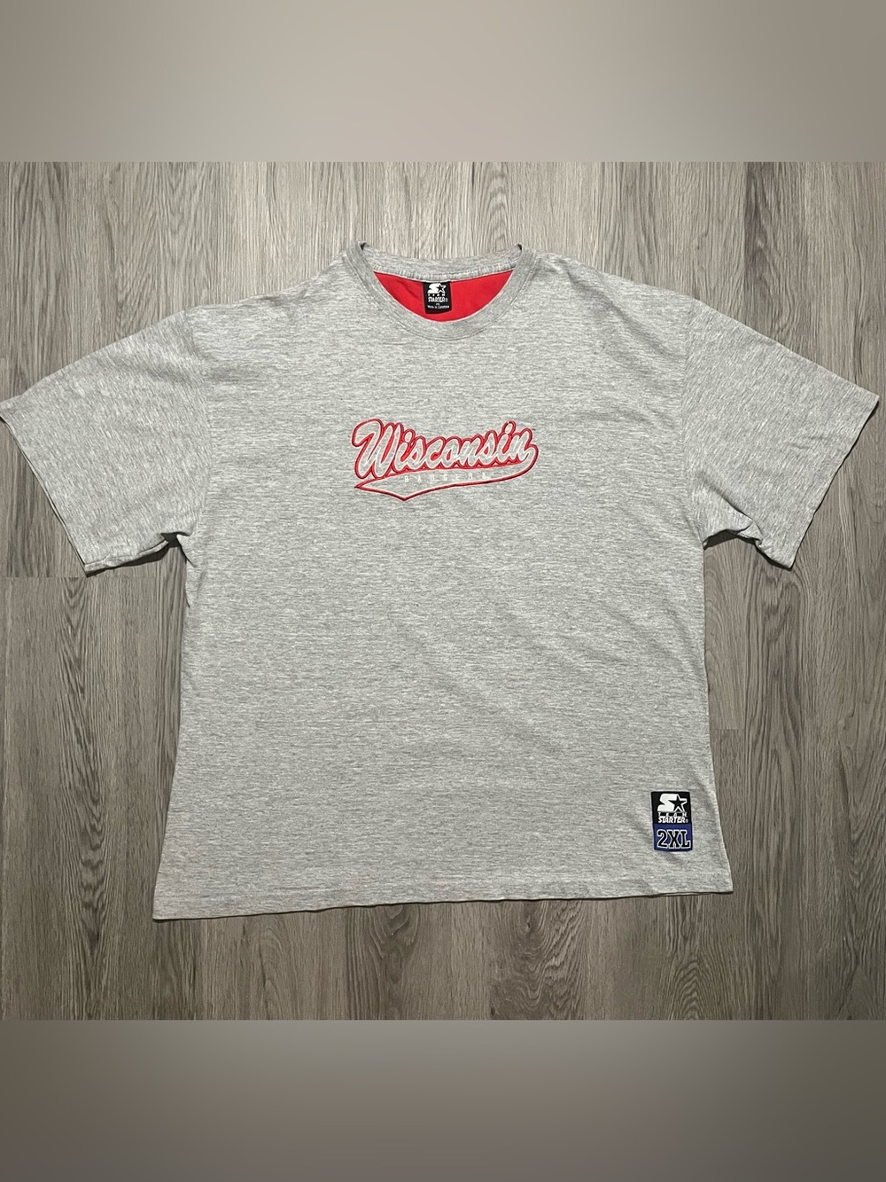 STARTER vintage Wisconsin Badgers NCAA university script logo spell out T-shirt